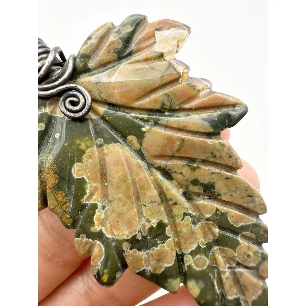 Handmade Ocean Jasper Leaf Pendant Large